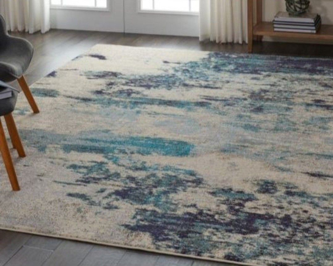 🪴PR1#R25($55 5x7 Nourison CelestialBeach Abstract Ivory/Teal Blue