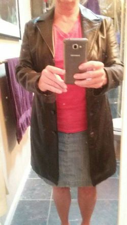 Leather coat. Knee length