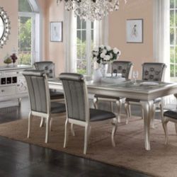 Brand New Silver Gray 7pc Dining Table Set