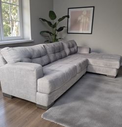 Large Gray Sectional Sofa with Extra Wide Chaise Lounge