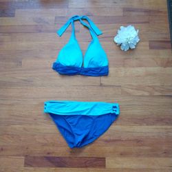 EUC, Ladies Two-Tone Blue Two-Piece Ralph Lauren Bikini Swimsuit 12