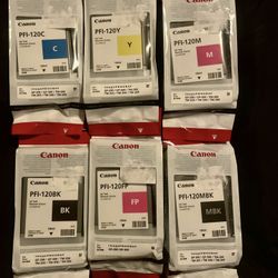 Lot of 6 Canon PFI-120 Ink Cartridges (130ml) – New/Sealed – For imagePROGRAF GP-200, GP-300, TM-200, TM-205, TM-300, TM-305