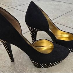 Brand New Black Heels With Gold Beats