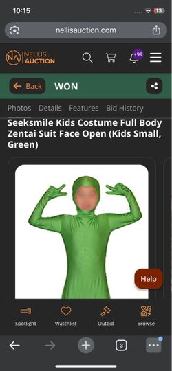 Seeksmile Kids Costume Full Body Zentai Suit Face Open (Kids Small, Green)
