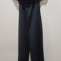 Embroidered Lace Off Shoulder (Stretchy Material) Full Length Black Romper size Woman's Large 