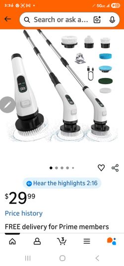 ALPONO Electric Spin Scrubber with Long Handle, White, 2.16 x 2.16 x 9.8 Inches