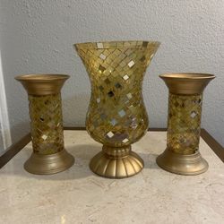 Partylite  Gold Mosaic Hurricane 12" Tall, Candle Holder, Vase