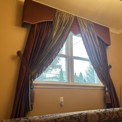 Custom 7.5 FT Traditional Designer Luxury Silk Draperies & Valance — Italian / French Revival Style Antique Drapes Designer Home Decor Estate Sale