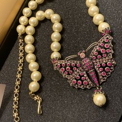 Heidi Daus Faux Pearl Pink Swarovski Crystal Butterfly Necklace