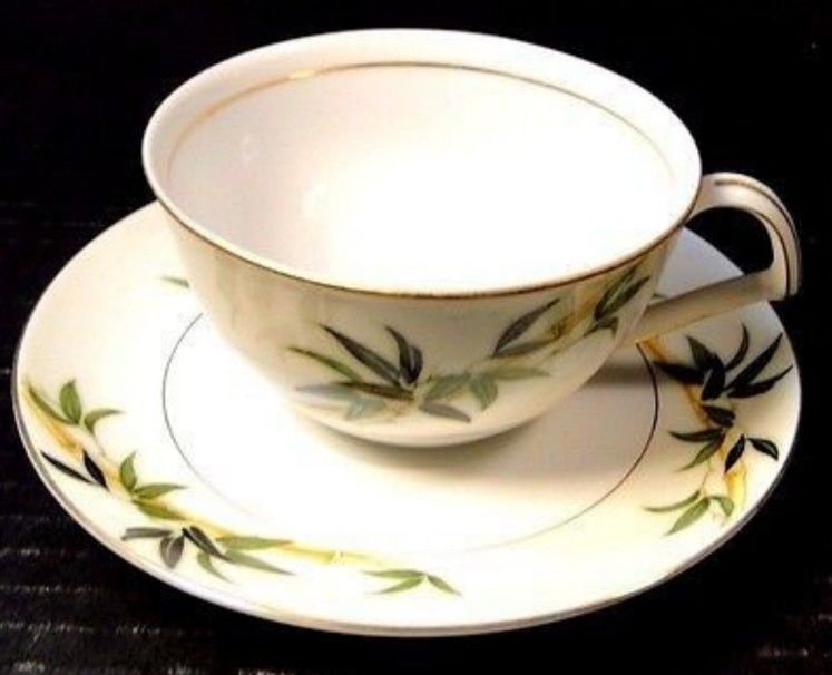 New, 12pc tea set, hand painted bamboo gold, vintage world war II 1940s Japan made, bali hai noritake collector's fine bone china coffee cups
