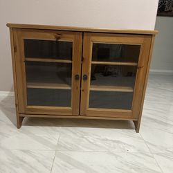 IKEA Leksvik Solid Pine TV Cabinet w/ Glass Doors