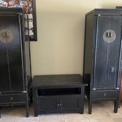 Twin Tall Cabinets w/ Matching Console Cabinet