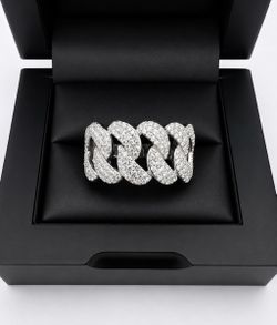 925 Sterling Silver 2.50CT MOISSANITE Half Cuban Link Men’s Ring Size 10 or 12