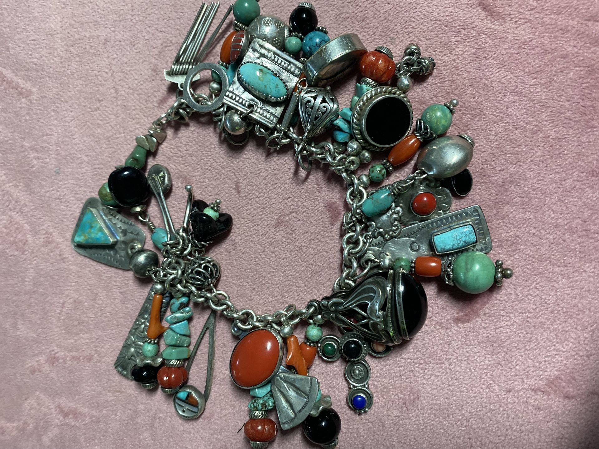 Native American Sterling Silver Heavy Charm Bracelet