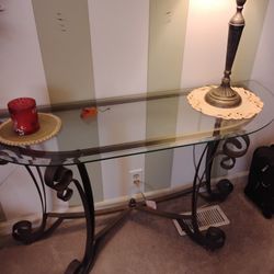 Glass and Wrought Iron Side Table