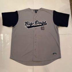 Vintage Big Dogs Baseball Jersey Mens Large Grey Embroidered