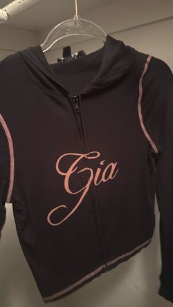 Gia Black Zip-Up Hoodie with Pink Trim