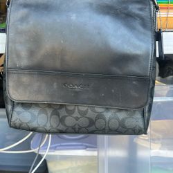 Coach Black & Gray Houston Map Bag In Signature Canvas