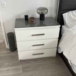 White Nightstand With Glass Top