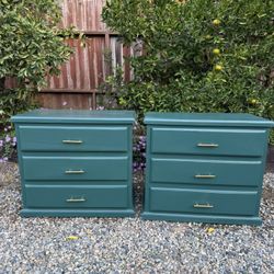 Refurbished Matching Green Bedside Tables