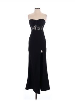 Black Strapless Lace Bodice Formal Gown