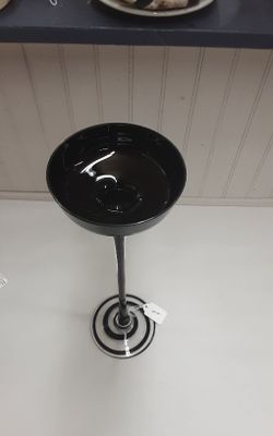 Black & Clear Tall Art Glass Candle Holder- Located In Shelton 