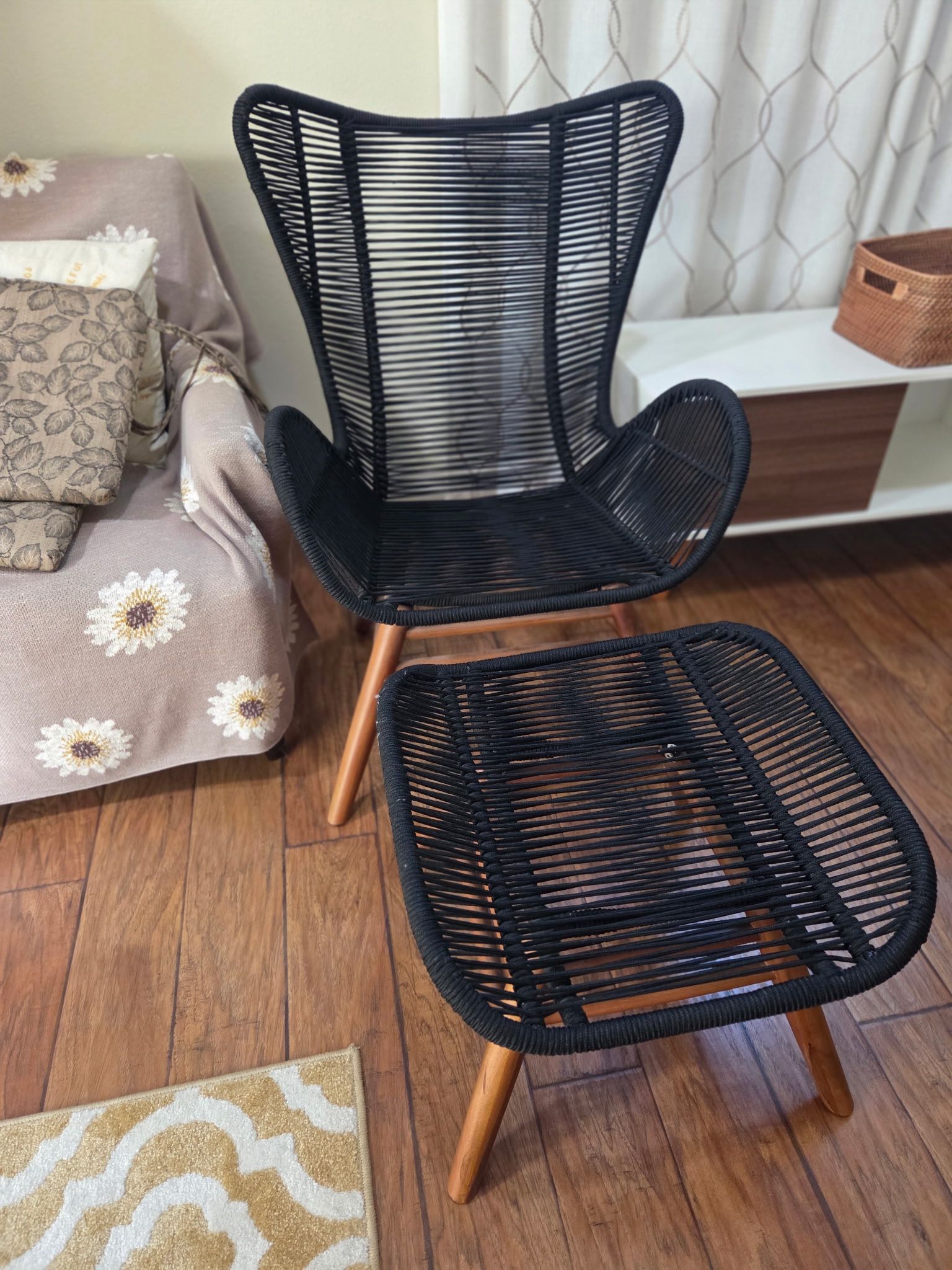 Black Rope Chair and matching ottoman 