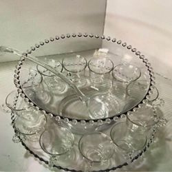 Antique Imperial Glass Punch Bowl Set