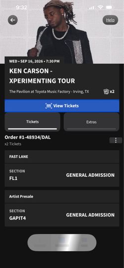 Pit ticket with early access fast lane Ken Carson Xperimenting Tour Toyota pavilion
