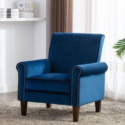 Stoke Moon Bedroom Accent Chair Velvet Upholstered Armchair for Living Room - Blue