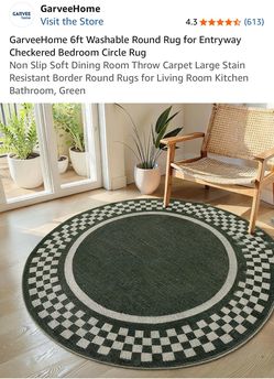 GarveeHome 6ft Round Checkered Rug Green