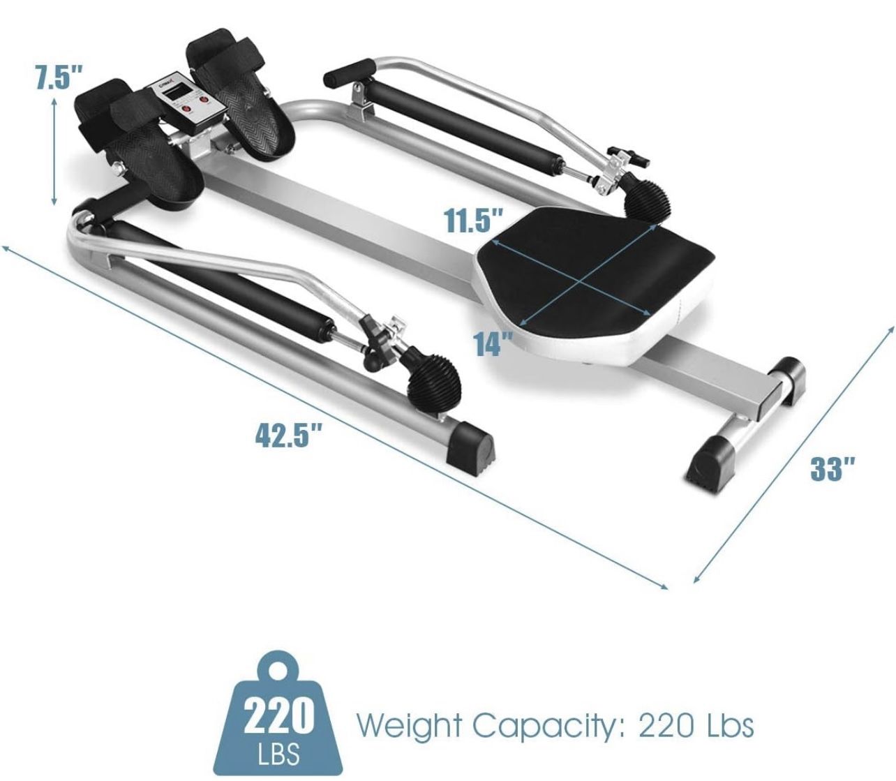 Hydraulic Rowing Machine, Full Motion Rower with Adjustable Resistance & LCD Monitor for Cardio Exercise, Home/Office/Apartment