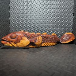 Hand Carved Wooden Fish 22" X 4"