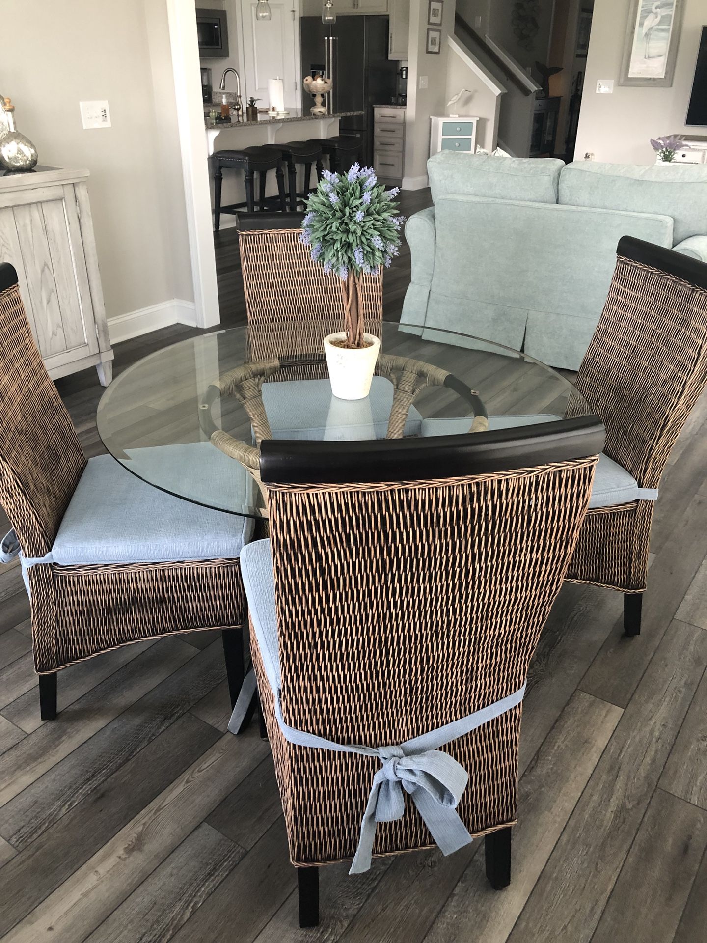 Glass Top Table With 4 Wicker Chairs