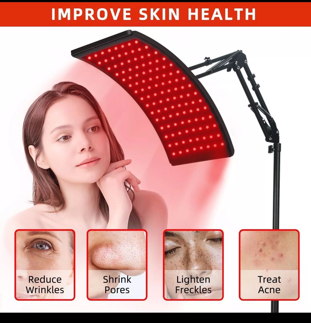 Red Light Therapy for Face and Body, Red Infrared Light Therapy Lamp with Stand Led 660nm