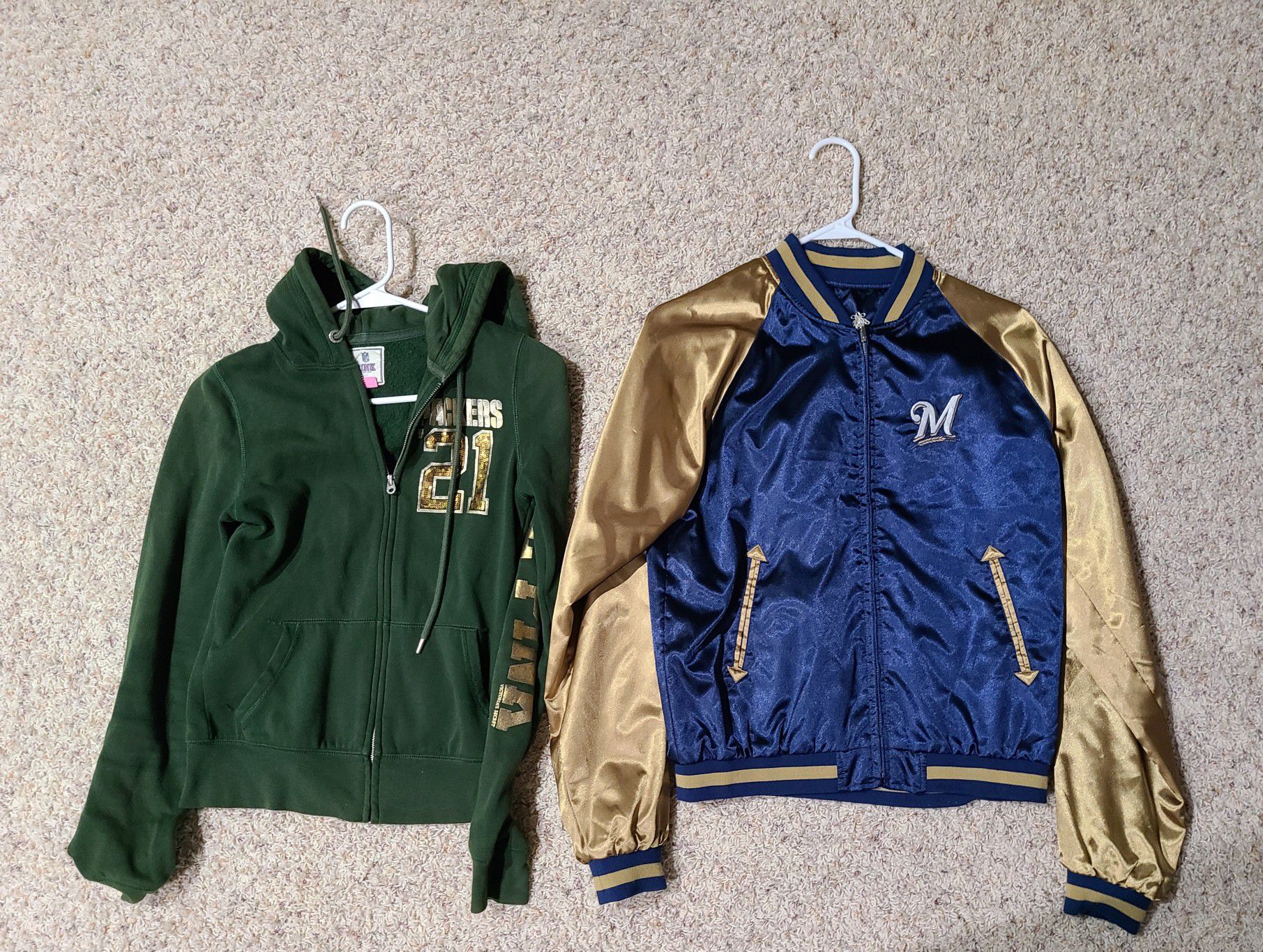 Womens size small Packers Hoodie and Brewers Jacket