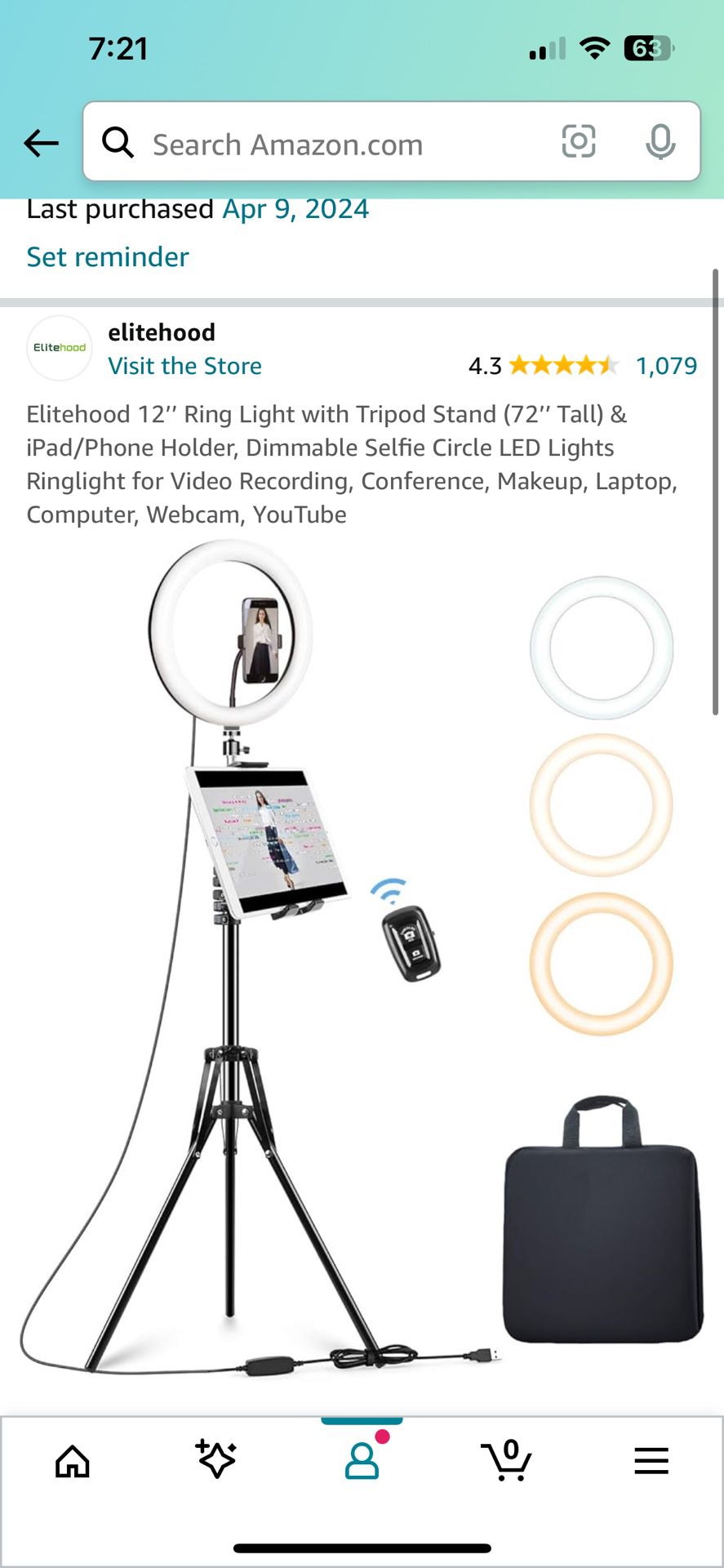 12 Inch Ring Light Tripod Stand With iPhone/tablet/ipad Holder 