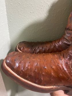 Justin Men's AQHA Lifestyle Q-Crepe Western Boot Brown Vintage Full Quill Ostrich Foot Square Toe SZ 10.5