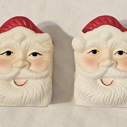 Hand-painted Ceramic Santa Candle Holders