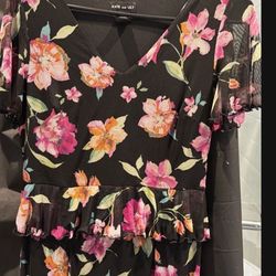 Floral  Print Black Long Women Beautiful Party Dress Only