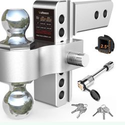 Drop Hitch 2.5 Inch Receiver, Vullteeon 6 Inch Adjustable Trailer Hitch Ball Mount, 18,500 LBS GTW, (2" & 2-5/16") Chrome Plated Steels Balls, Class 5