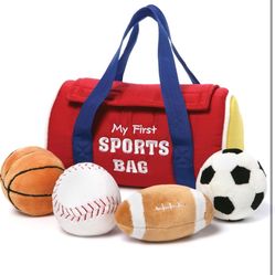 Baby GUND My First Sports Bag Stuffed Plush Playset, Baby Gift Toys for Boys and Girls Ages 1 & Up, 5 Piece, 8" 