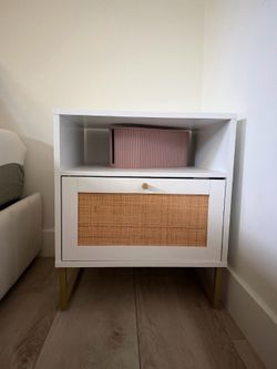White & Cane Nightstand | Modern Boho Side Table