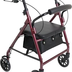 Probasics Junior Aluminum Rollator with 6 Inch Wheels, 250 Pound Weight Capacity, Burgundy, Medical Walker