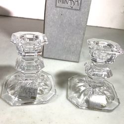 MiKasa Crystal Glass Candle Holder Set, New In Box
