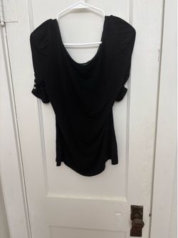 White House Black Market black short sleeve top with puffed sleeves