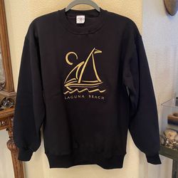Vintage CRAZY SHIRTS Black Gold Embroidery Laguna Beach Sweatshirt-Medium-Unisex