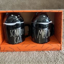 Rae Dunn Black Cat Mugs - Scaredy Cat & Meow