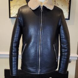 H&M Men's Black Leather Aviator Jacket Size S
