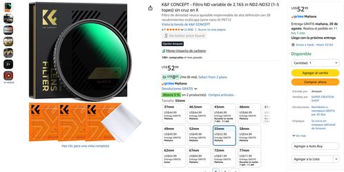 K&F Concept 55mm Variable ND Filter ND2-ND32 – Open Box